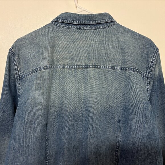 Talbots Women's Classic Blue Chambray Denim Button-Front Tab-Sleeve Shirt Top XL - Picture 7 of 11